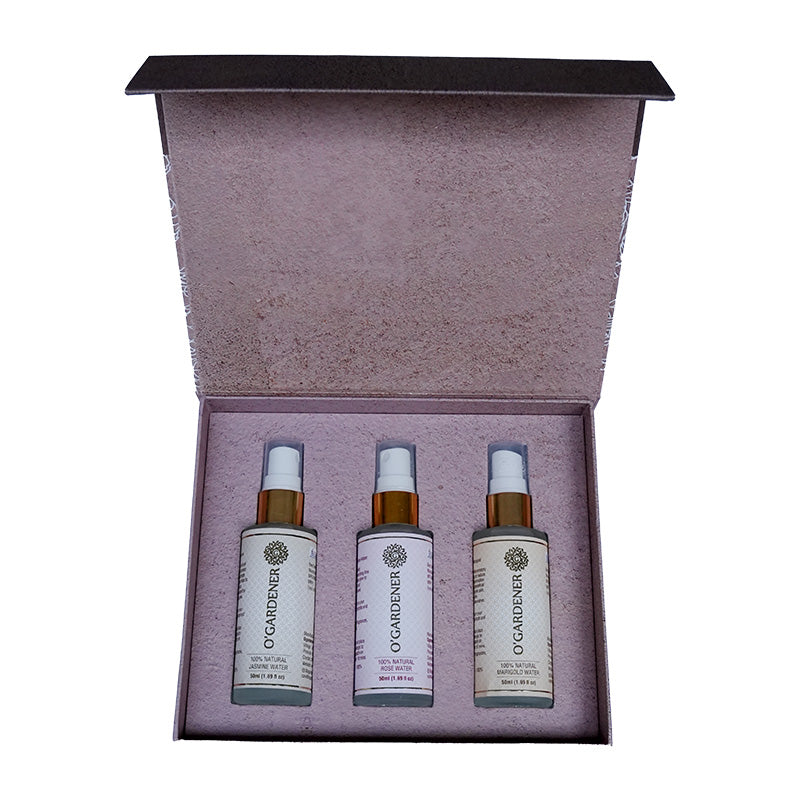 Floral Water Combo Set of 3 - Rose Water, Jasmine/Mogra Water, Marigold Water 50 ml Glass Spray Bottles