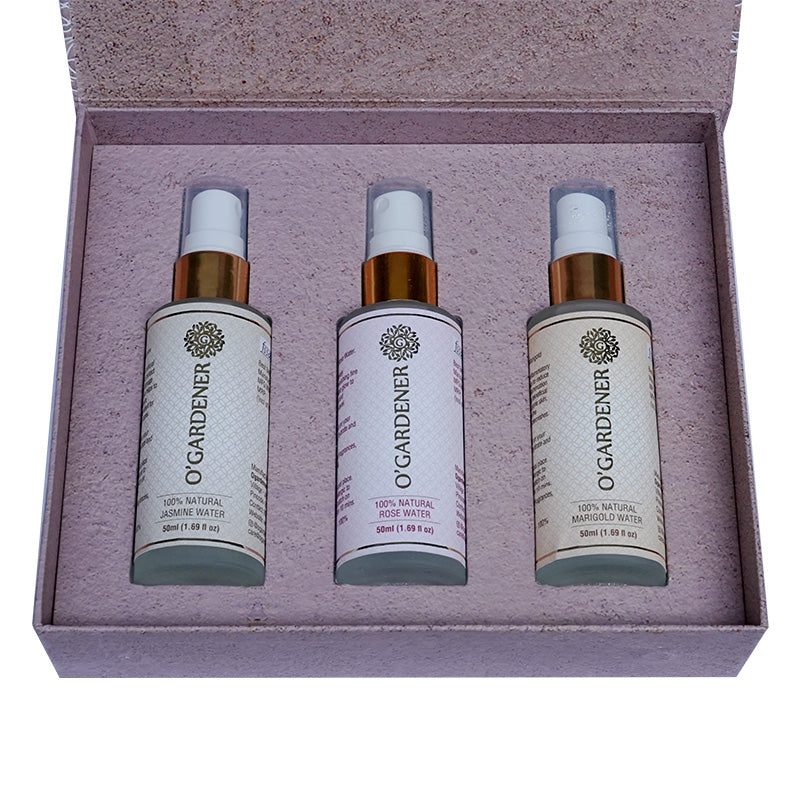 Floral Water Combo Set of 3 - Rose Water, Jasmine/Mogra Water, Marigold Water 50 ml Glass Spray Bottles