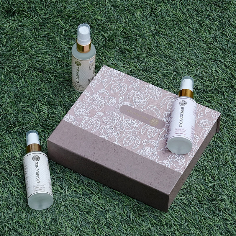 Floral Water Combo Set of 3 - Rose Water, Jasmine/Mogra Water, Marigold Water 50 ml Glass Spray Bottles