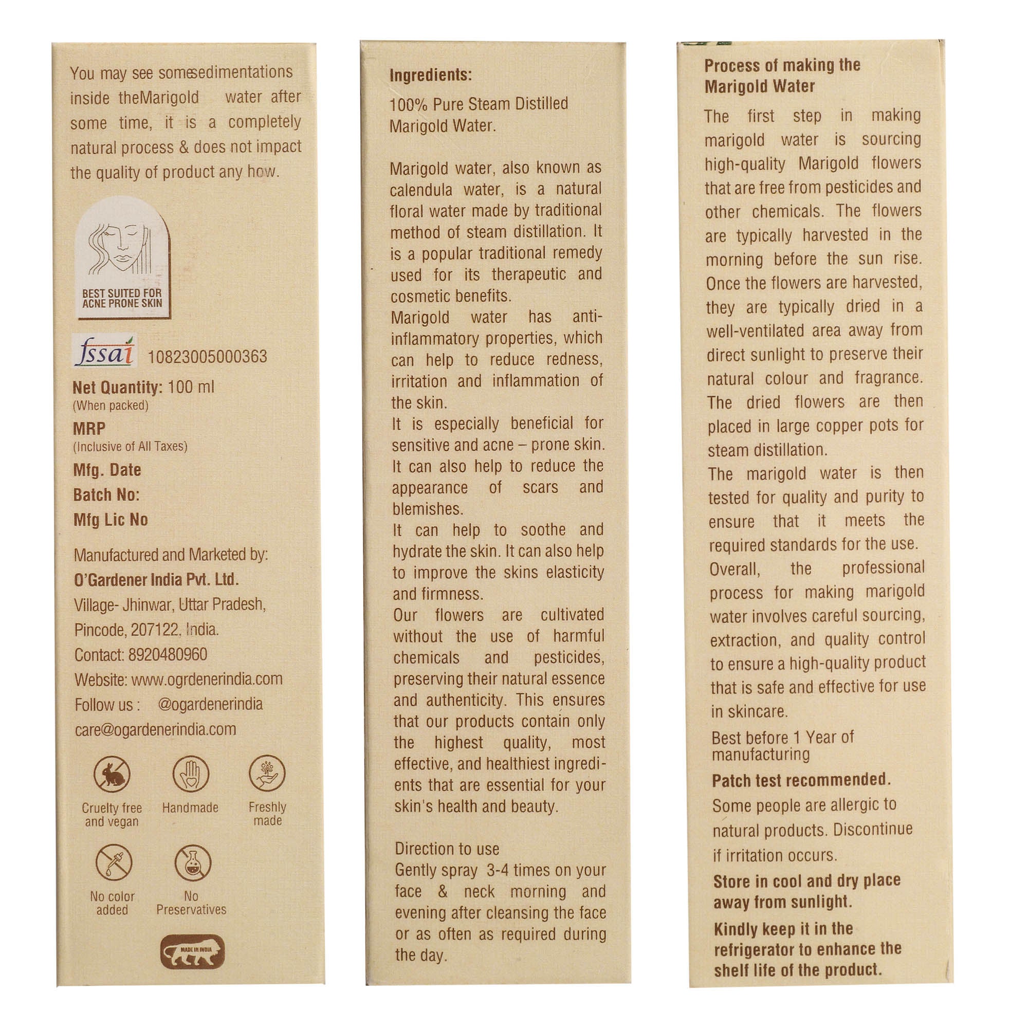 Edible Marigold Water (Calendula Hydrosol) (Glass Bottle Spray)