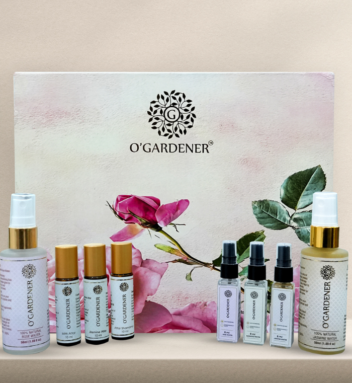 O’Gardener Rose Water, Jasmine Water, Jasmine Attar, Shamama Attar, & Mitti Attar Combo