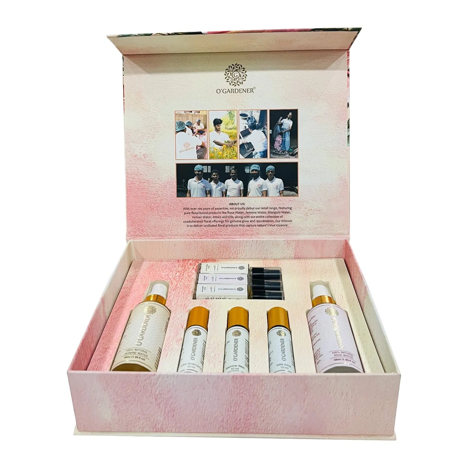 O’Gardener Rose Water, Jasmine Water, Jasmine Attar, Shamama Attar, & Mitti Attar Combo