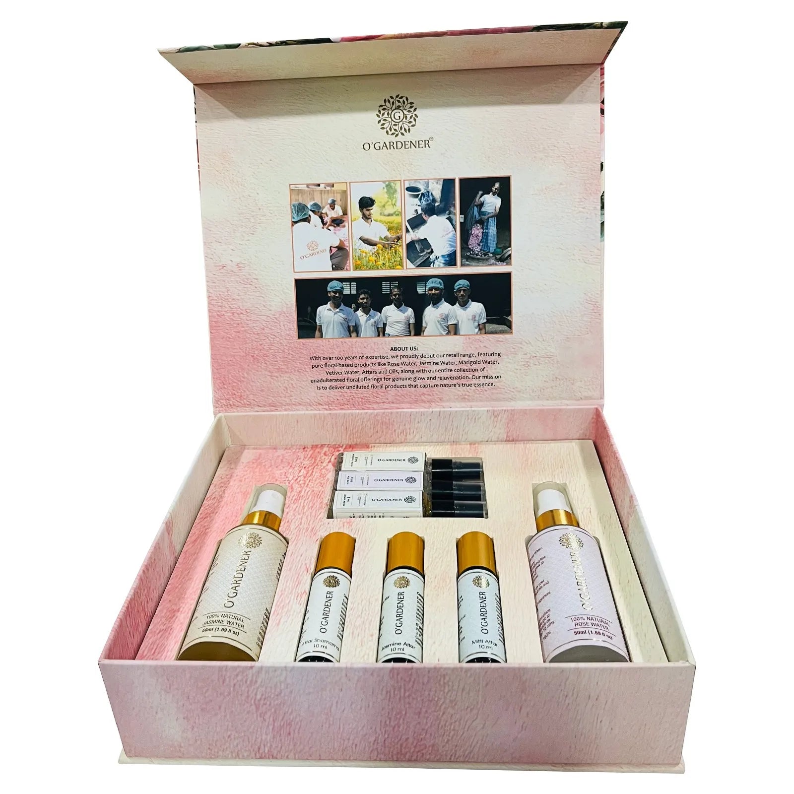 O’Gardener Rose Water, Jasmine Water, Jasmine Attar, Shamama Attar, & Mitti Attar Combo