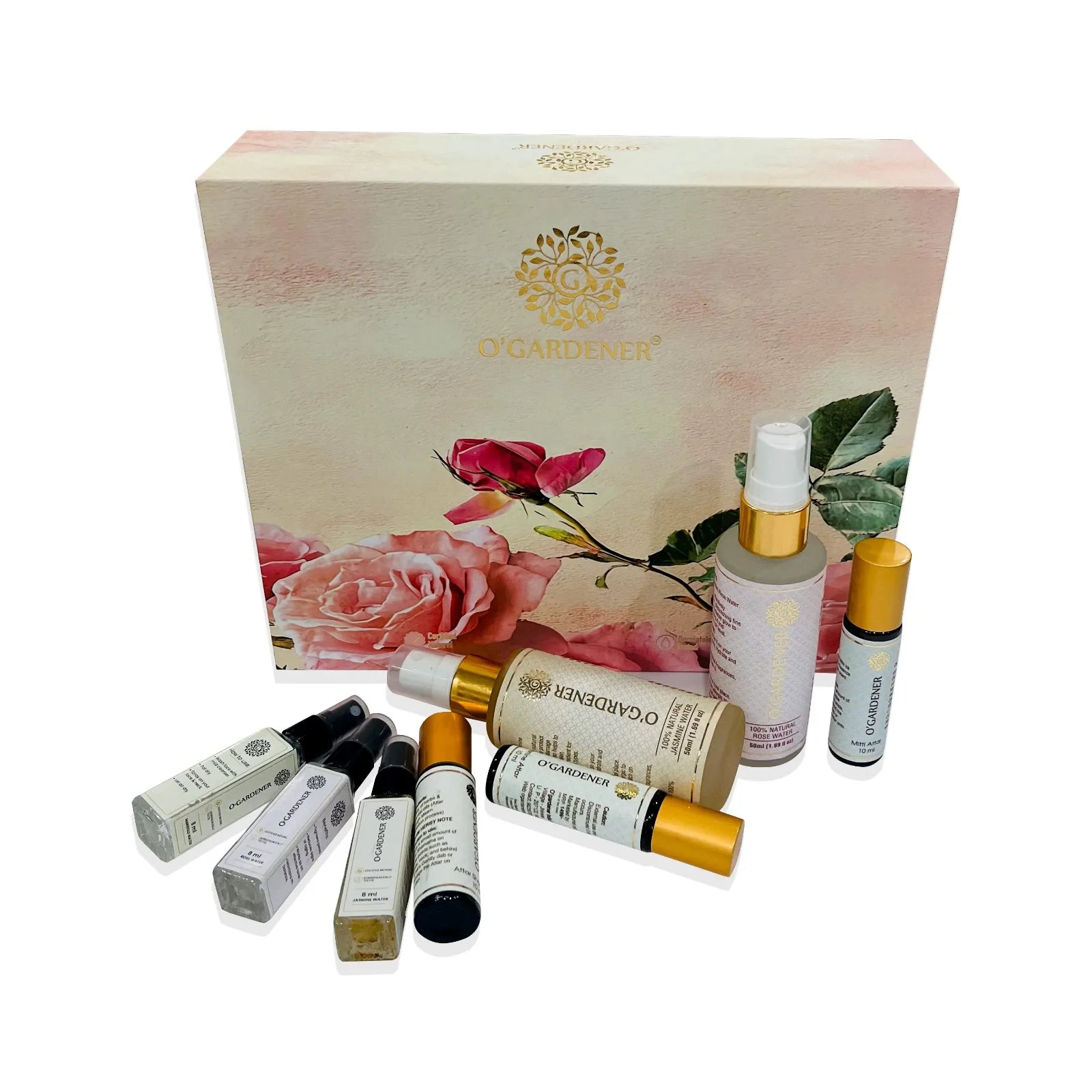 O’Gardener Rose Water, Jasmine Water, Jasmine Attar, Shamama Attar, & Mitti Attar Combo