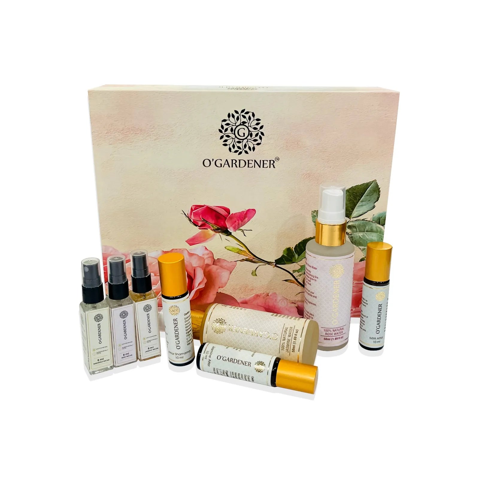 O’Gardener Rose Water, Jasmine Water, Jasmine Attar, Shamama Attar, & Mitti Attar Combo