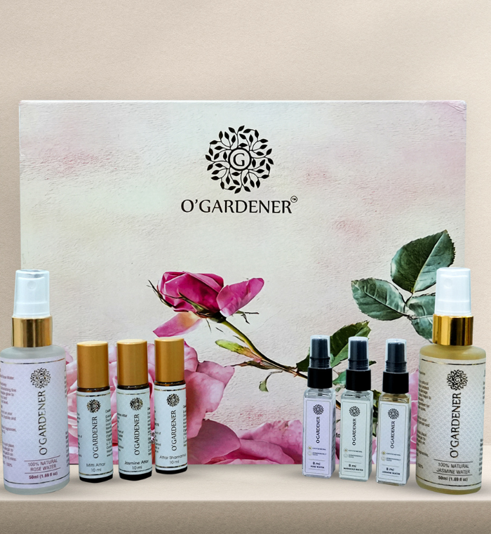 O’Gardener Rose Water, Jasmine Water, Jasmine Attar, Shamama Attar, &  Mitti Attar Combo