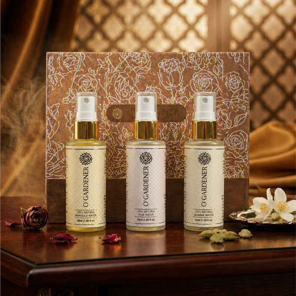 Floral Water Combo Set of 3 - Rose Water, Jasmine/Mogra Water, Marigold Water 50 ml Glass Spray Bottles