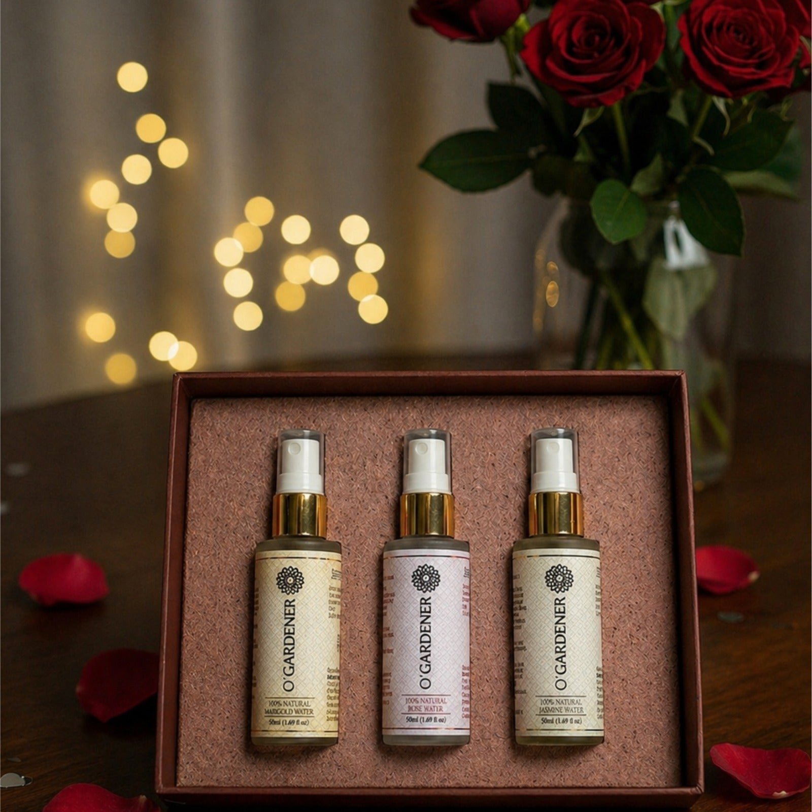 Floral Water Combo Set of 3 - Rose Water, Jasmine/Mogra Water, Marigold Water 50 ml Glass Spray Bottles